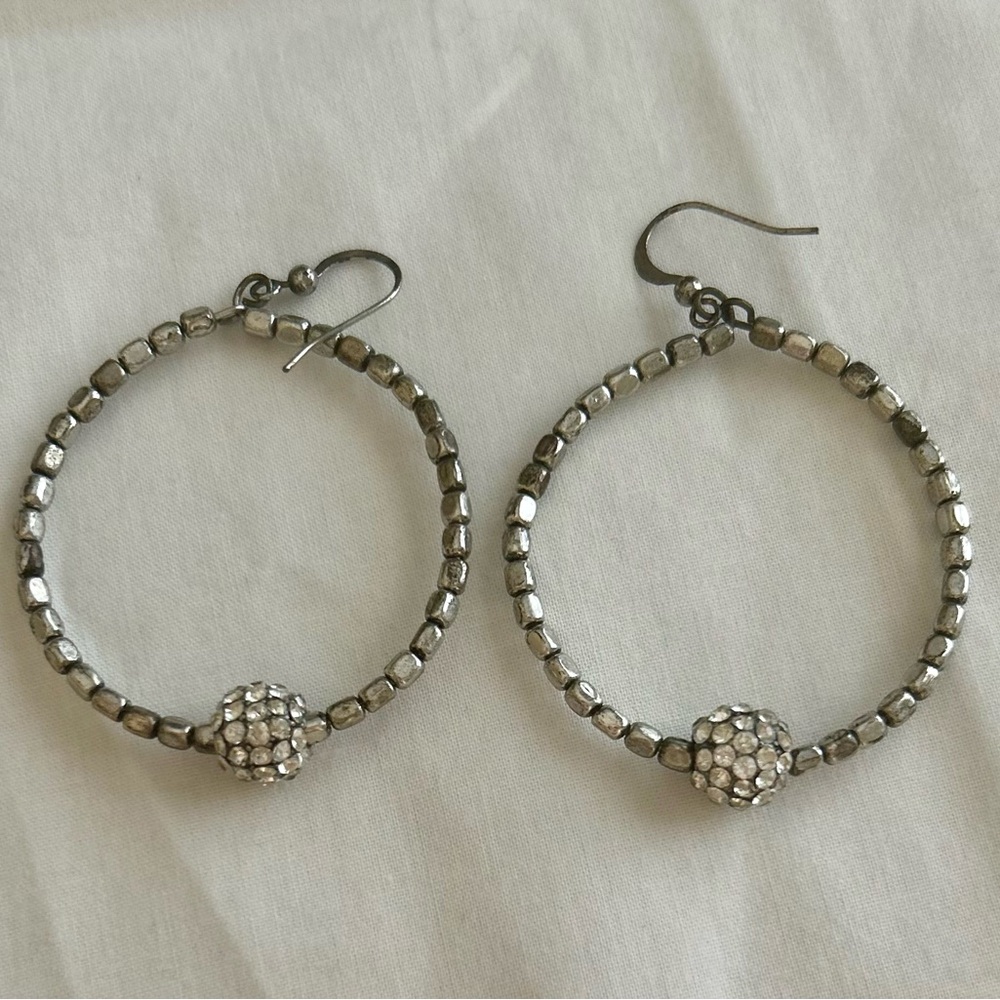 Silver Beaded Hoop Earrings 🩶
